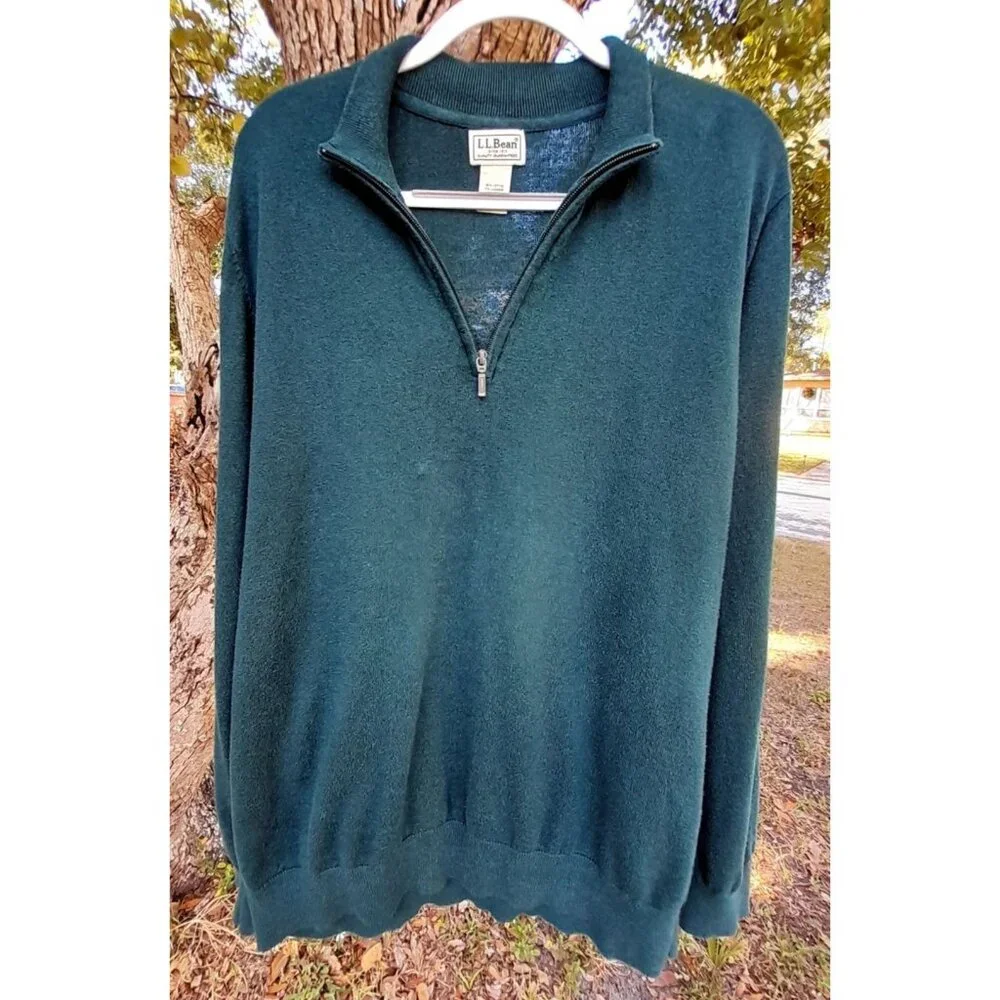 LL Bean Cotton Cashmere Super Soft Lightweight Preppy Sz XL Polo Sweater Green - Picture 4 of 6
